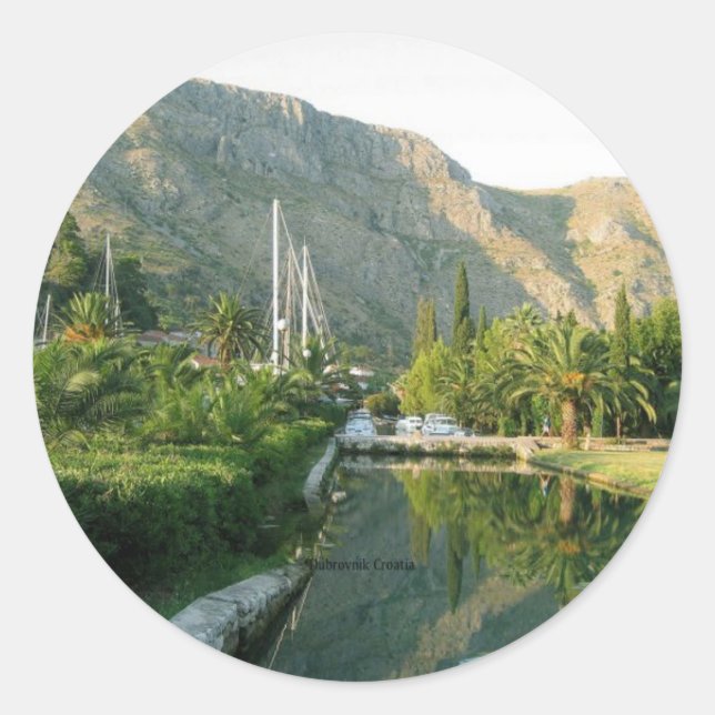 Pegatina Redonda Paisaje de Dubrovnik Croacia (Anverso)