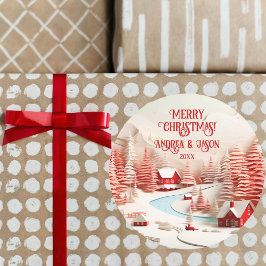 Pegatina Redonda Paisaje de invierno escandinavo en 3D