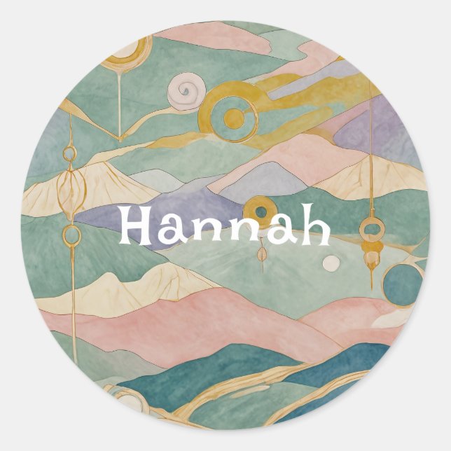 Pegatina Redonda Paisaje de Pastel Hills (Anverso)