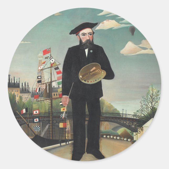 Pegatina Redonda Paisaje De Retrato Mío 1890, Henri Rousseau (Anverso)