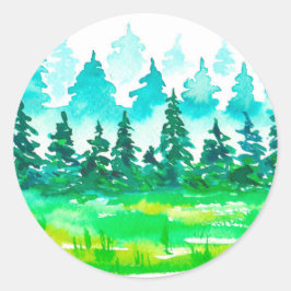 Pegatina Redonda Paisaje del bosque del verano
