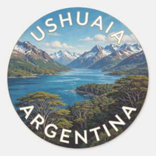 Pegatina Redonda Paisaje del Canal Beagle Ushuaia Argentina
