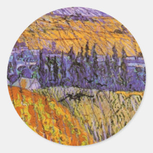 Pegatina Redonda Paisaje en Auvers en Lluvia, por Vincent van Gogh