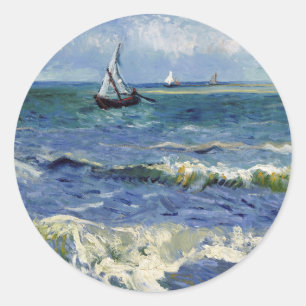 Pegatina Redonda Paisaje marino en Saintes Maries - Vincent van