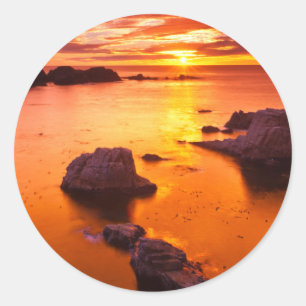 Pegatina Redonda Paisaje marino naranja, puesta de sol, California