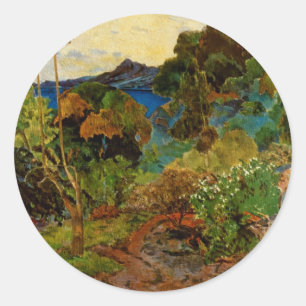 Pegatina Redonda Paisaje martiniqués de Paul Gauguin (1887)