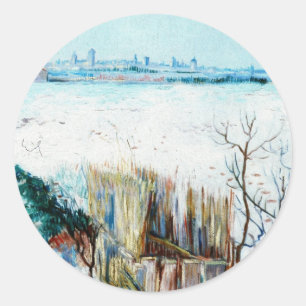 Pegatina Redonda Paisaje nevado con Arlés de Vincent van Gogh