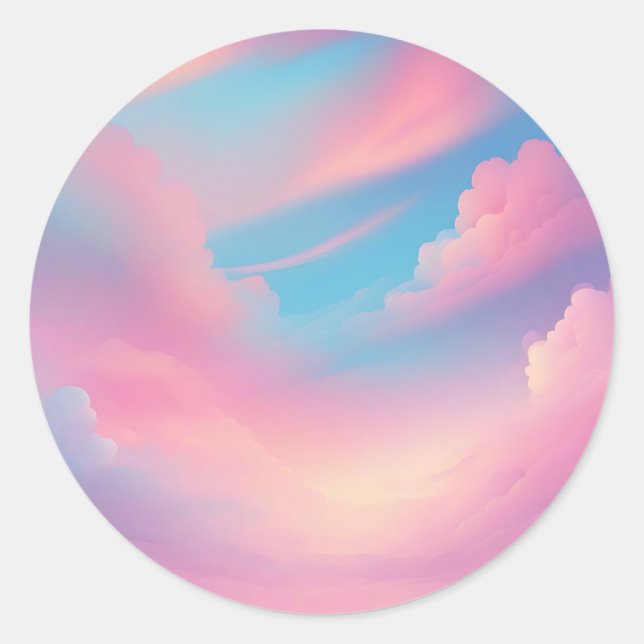 Pegatina Redonda Paisaje nublado de ensueño tranquilo (Anverso)