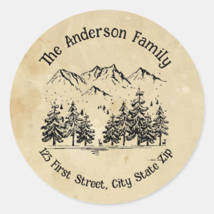 Pegatina Redonda Paisaje paisajístico de los bosques de montaña