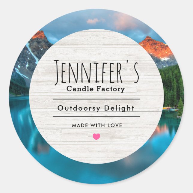 Pegatina Redonda Paisaje panorámico de montaña y lago Candle fotogr (Anverso)