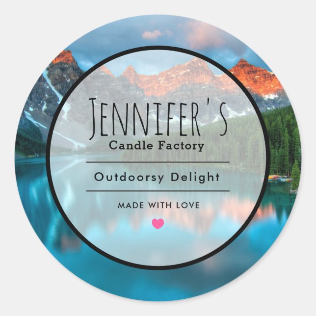 Pegatina Redonda Paisaje panorámico de montaña y lago Candle fotogr (Anverso)