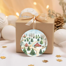 Paisaje rústico de invierno acuarela con árboles f