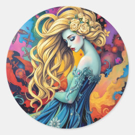 Pegatina Redonda Paisaje soñado - arte de retrato surrealista vibra