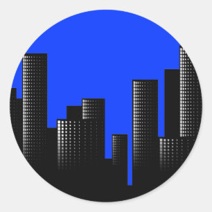 Pegatina Redonda paisaje urbano azul