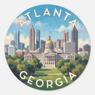 Pegatina Redonda Paisaje urbano de Atlanta Georgia Viajes