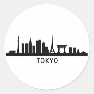 Pegatina Redonda Paisaje urbano de Japón Viaje Silueta del horizo