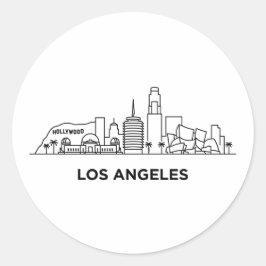 Pegatina Redonda Paisaje Urbano de Los Ángeles Minimalista Arte de