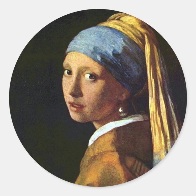Pegatina Redonda PAÍSES BAJOS - Vermeer: Chica con la Perla (Anverso)