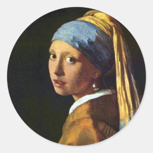 Pegatina Redonda PAÍSES BAJOS - Vermeer: Chica con la Perla