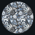 Pegatina Redonda Paisley blanca y azul imprimen elegante fiesta de<br><div class="desc">Elementos coincidentes disponibles.</div>