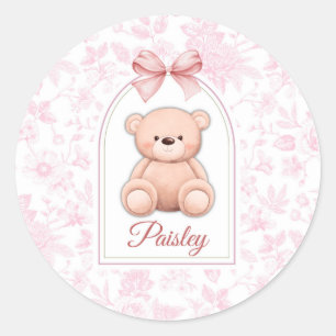 Pegatina Redonda Paisley Diseño de guardería de osito rosado pers