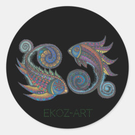 Pegatina Redonda Paisley Fish Colored