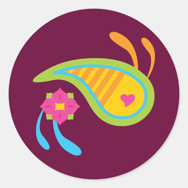 Pegatina Redonda Paisley Fun (Anverso)