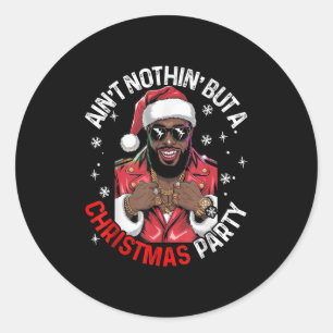 Pegatina Redonda Pajam Navidades de Papá Noel afroamericano