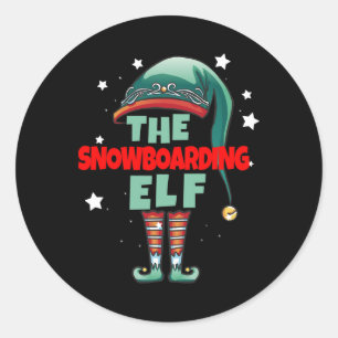 Pegatina Redonda Pajama, Navidades de snowboard - Snowboar