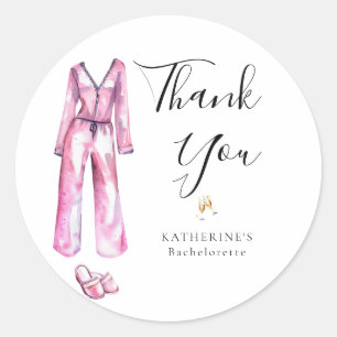Pegatina Redonda Pajamas Prosecco Moda Bachelorette Party Gracias