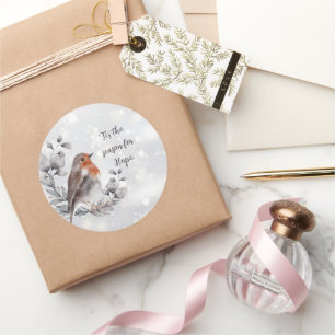 Pegatina Redonda Pájaro acuarela y Navidad personalizada de vacacio