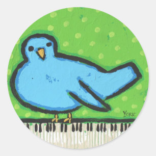Pegatina Redonda pájaro azul con pegatinas de piano