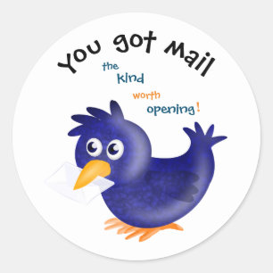 Pegatina Redonda Pájaro Azul, Tienes Correo