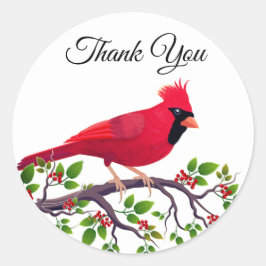 Pegatina Redonda Pájaro Cardinal Rojo Gracias