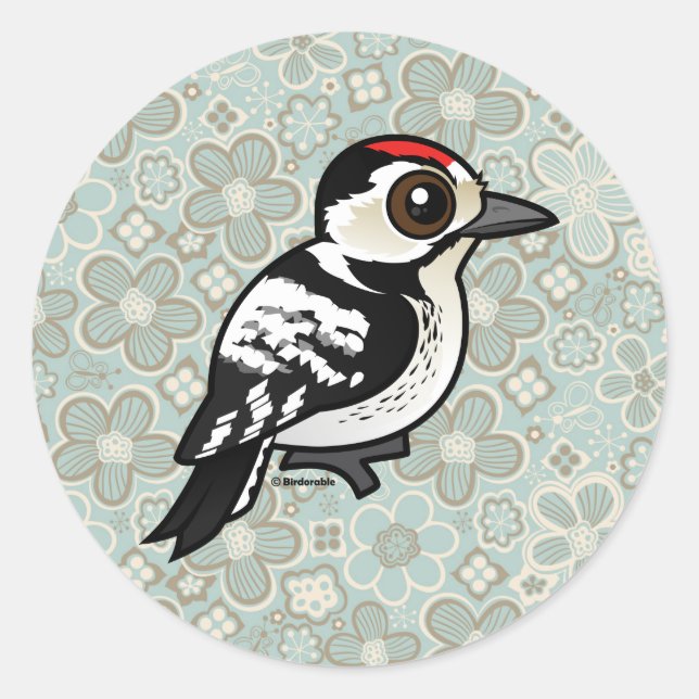 Pegatina Redonda Pájaro carpintero de oruga (Anverso)