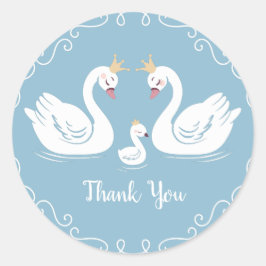 Pegatina Redonda Pájaro cisne de Baby Shower con co-Ed de la Corona