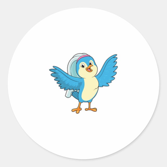 Pegatina Redonda Pájaro como Novia con Velo (Anverso)