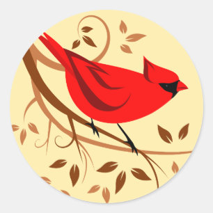 Pegatina Redonda Pájaro común cardinal