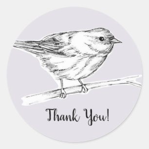Pegatina Redonda Pájaro de Agradecimiento Dibujo con Tinta Naturale