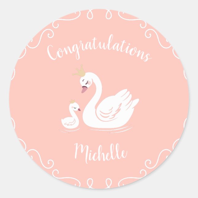 Pegatina Redonda Pájaro de Baby Shower canino con melocotón temátic (Anverso)