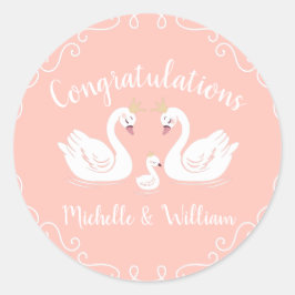 Pegatina Redonda Pájaro de Baby Shower con beca de la Corona