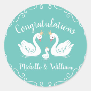 Pegatina Redonda Pájaro de Baby Shower con co-Ed de la Corona Verde