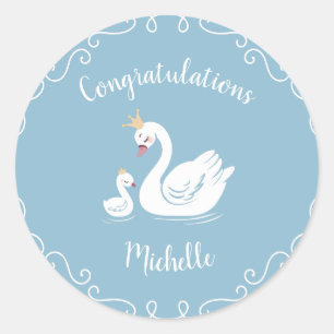 Pegatina Redonda Pájaro de Baby Shower con tema de la corona azul