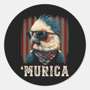 Pegatina Redonda Pájaro De Cockatiel Patriótico 4 De Julio Bandera 