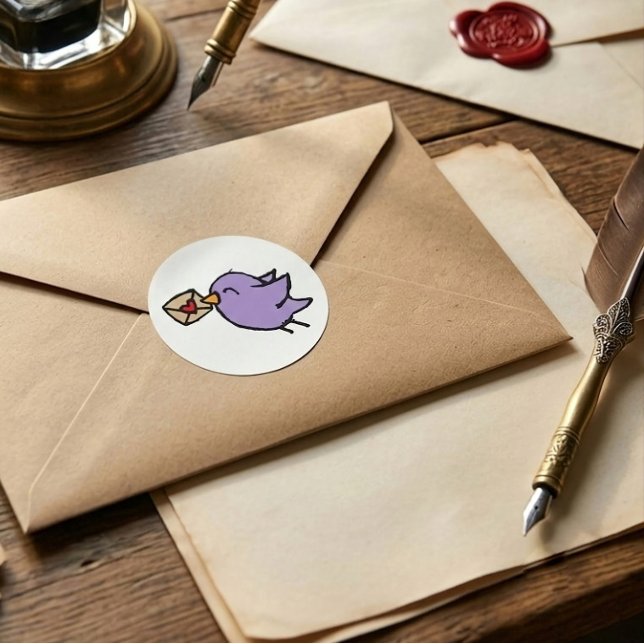 Pegatina Redonda pájaro de correo feliz (Subido por el creador)