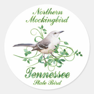 Pegatina Redonda Pájaro de estado de Tennessee del Mockingbird