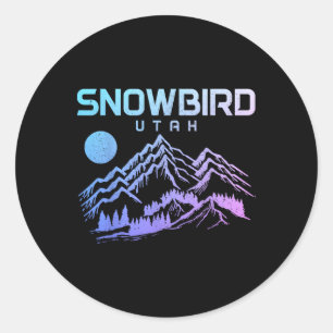 Pegatina Redonda Pájaro de nieve Utah Esquí Deportes de invierno Es