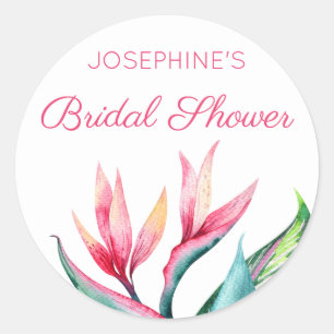 Pegatina Redonda Pájaro del paraíso acuarela tropical ducha de novi