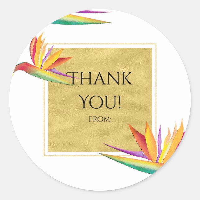 Pegatina Redonda Pájaro del paraíso Elegante de oro Favor de la Bod (Anverso)