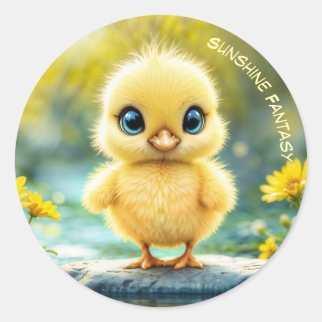Pegatina Redonda Pájaro dulce primavera pradera flores amarillas (Anverso)